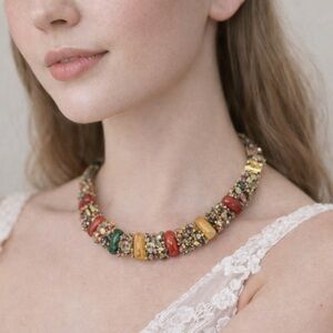 Handmade Seed Bead & Amethyst Necklace – Multicolor Statement Choker